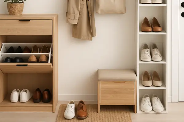 Soluções Para Esconder ou Exibir Sapatos Sem Comprometer a Organização da Entrada