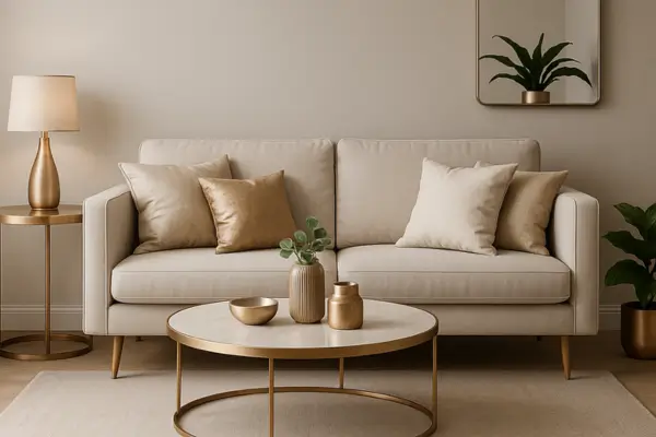 Cores Metálicas Suaves Para Valorizar Salas Pequenas Com Base Neutra e Toque Elegante